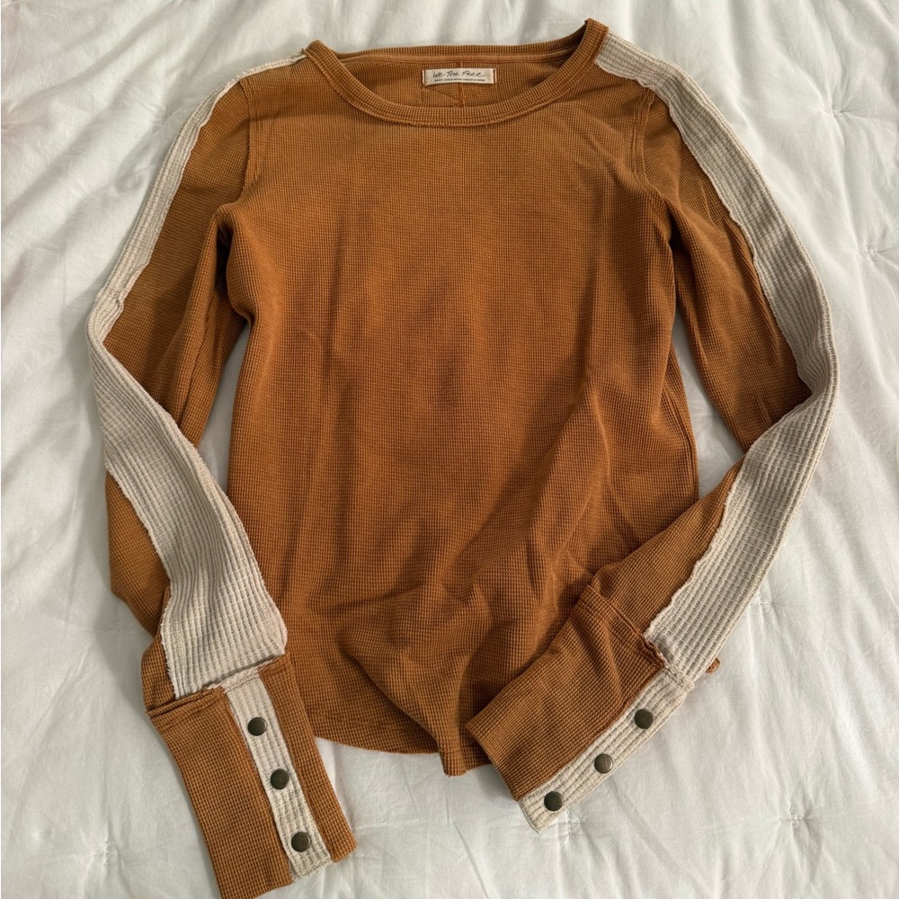 FP Brown Long Sleeve Top with Button Accents